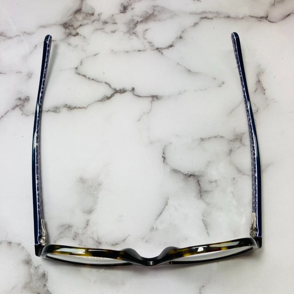 Tory Burch Rectangle Brown Tortoise And Navy Blue Eyeglasses Glasses Frames NWOT - Picture 4 of 12